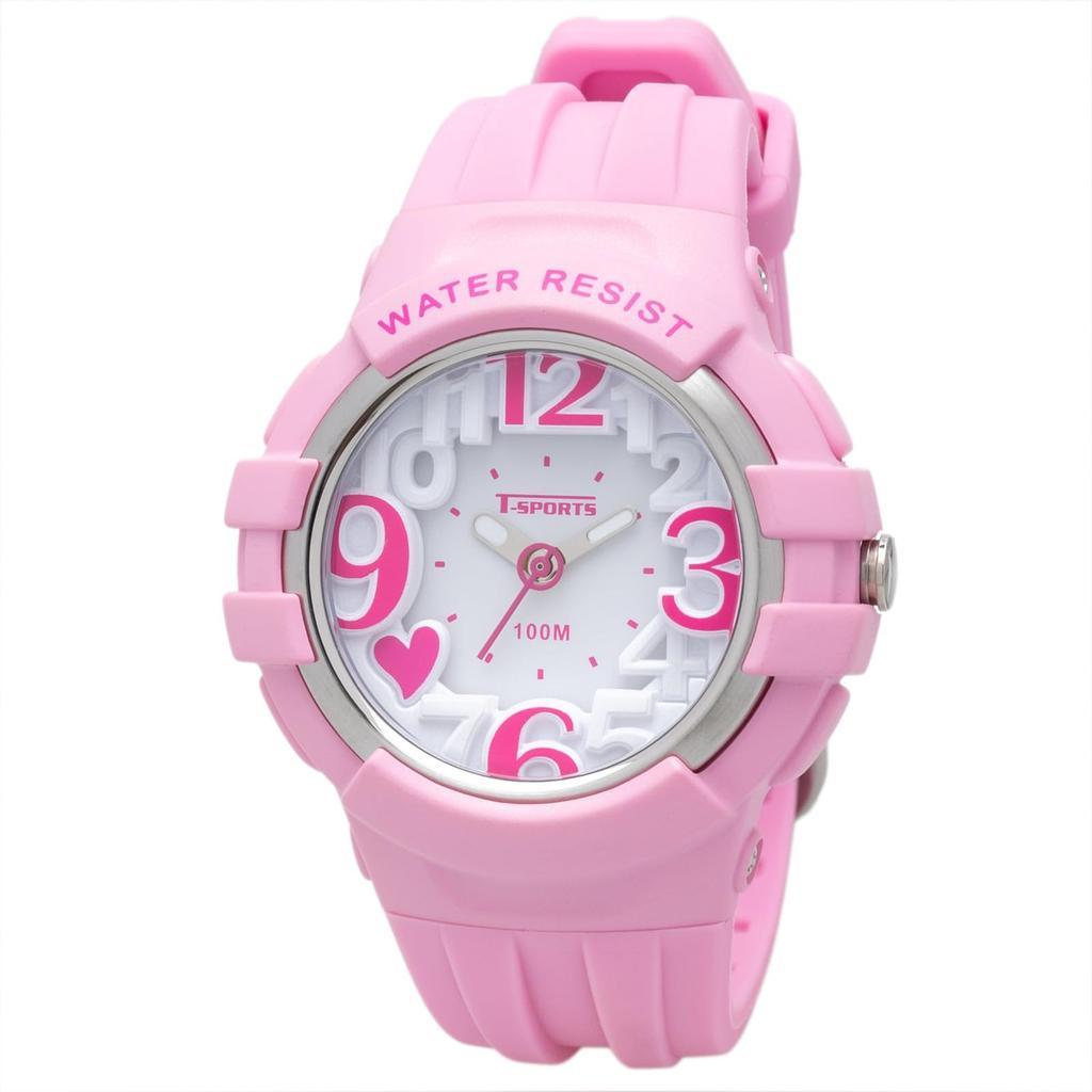 CREPHA Analog 10 ATM Water EL 3D Simple Rubber Kids' Watch, Resistant, Light, Dial, Multifunctional, Cute, Design, Strap, Pink, T-SPORTS