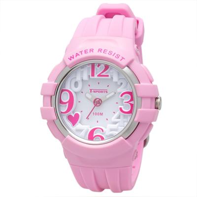 Analog 10 ATM Water EL 3D Simple Rubber Sports [Clepha] Kids' Watch, Resistant, Light, Dial, Multifunctional, Cute, Design, Strap, Pink, T-SPORTS (Tee