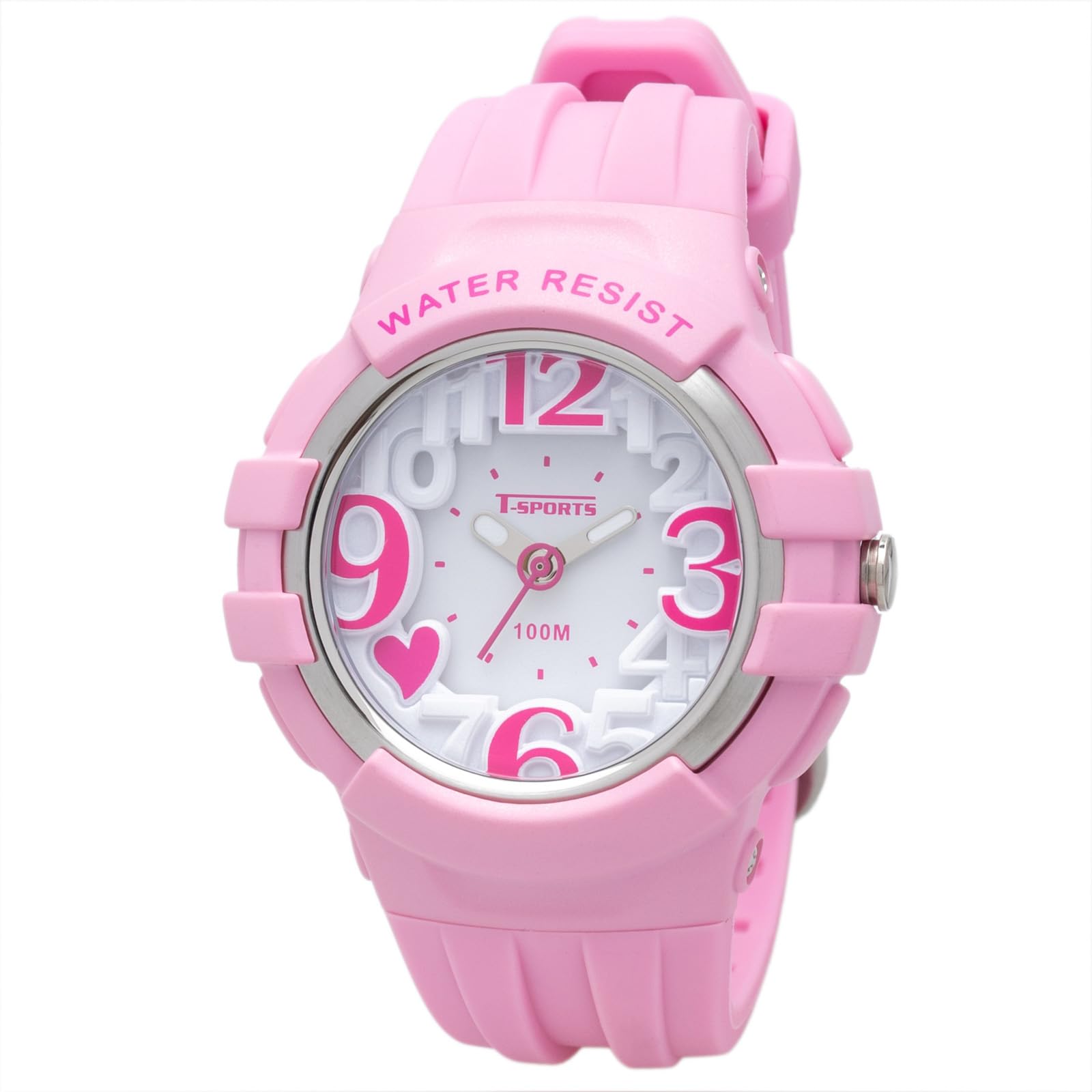 

CREPHA Analog 10 ATM Water EL 3D Simple Rubber Kids Watch, Resistant, Light, Dial, Multifunctional, Cute, Design, Strap, Pink, T-SPORTS розовый
