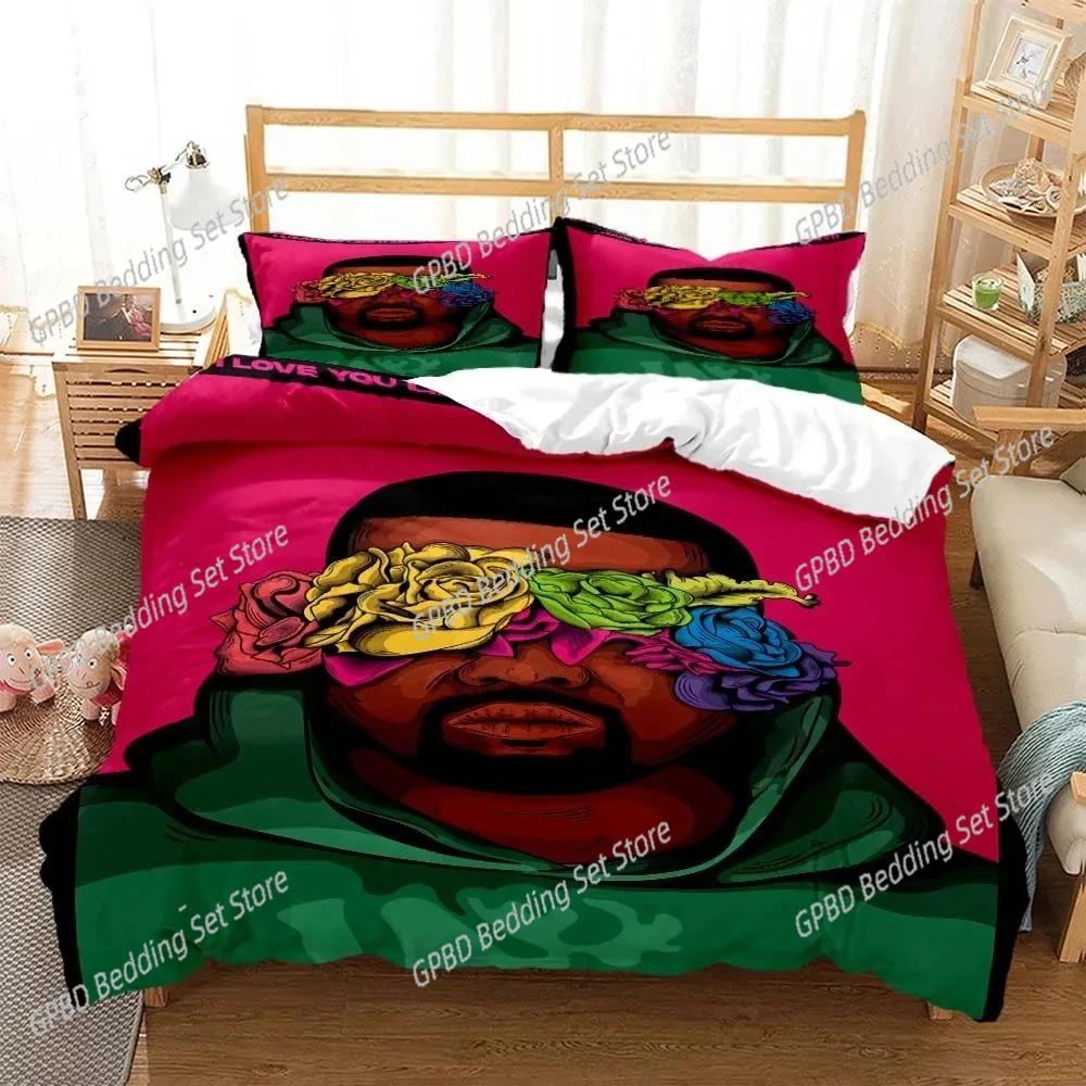 Rapper Kanye West Musik 3D Bettwäsche-Set Bettbezug Kissenbezüge Einzelbett Twin Full Queen King Size Heimdekoration Tagesdecke Jungen Geschenk