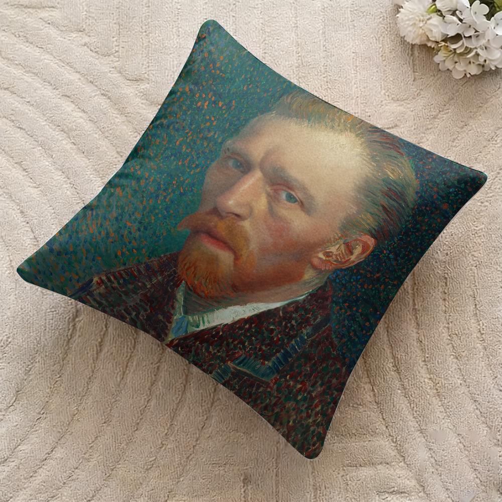 Van Gogh Original Print Cushion Cover Silky Short Plush Invisible Zipper Dustproof Sofa Pillow Case For Home Decor