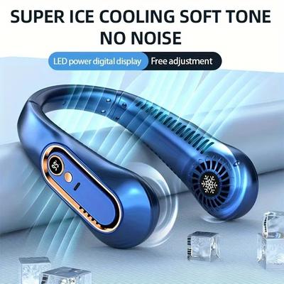 Luxury Hanging Neck Fan Digital Display Power Ventilador Bladeless Neckband Fan Portable Mini Air Cooler USB Rechargeable Fan