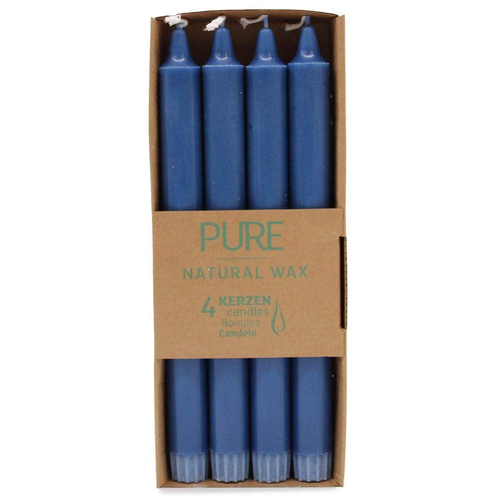 Blue Taper Dinner Candles Natural Wax 25x2.3 — Pack of 4