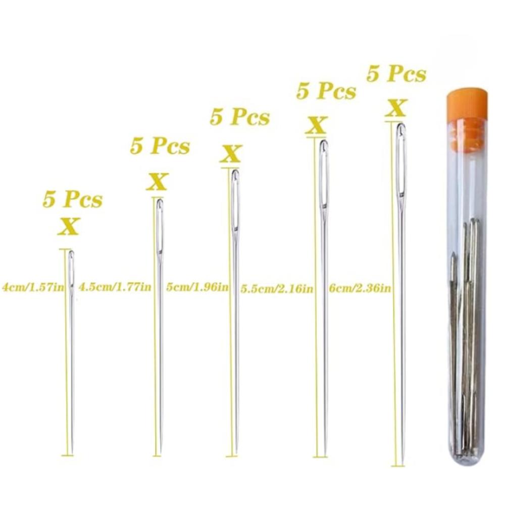 25 Pieces Large Eye Sewing Needles 5 Sizes Hand Sewing Needles with 25 Large Eye Beads Needles In Transparent Storage Tube for Repair