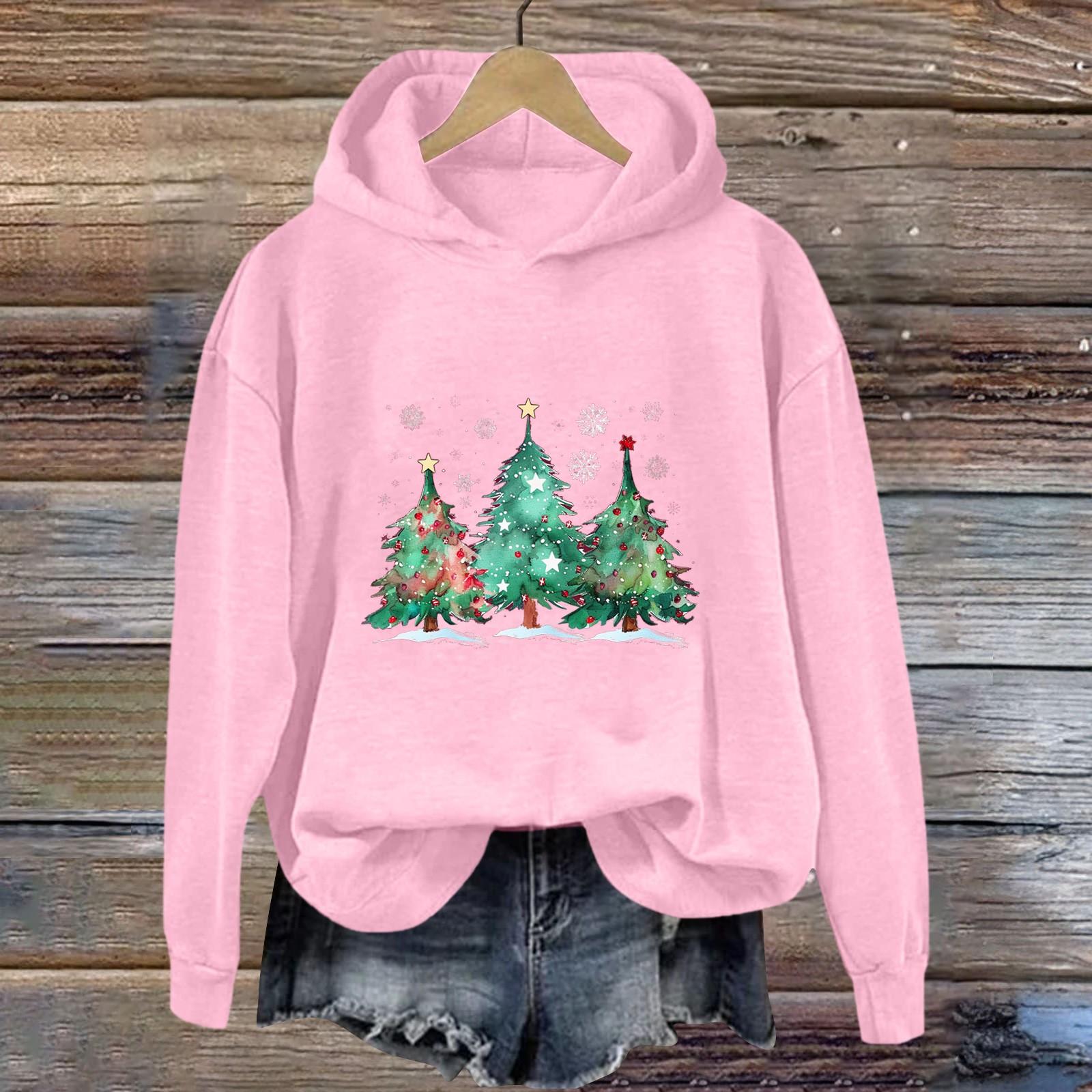 

Женская толстовка с принтом «Спорт» с рождественским принтом, толстовка с капюшоном, топ с длинным рукавом, повседневная толстовка XL розовый