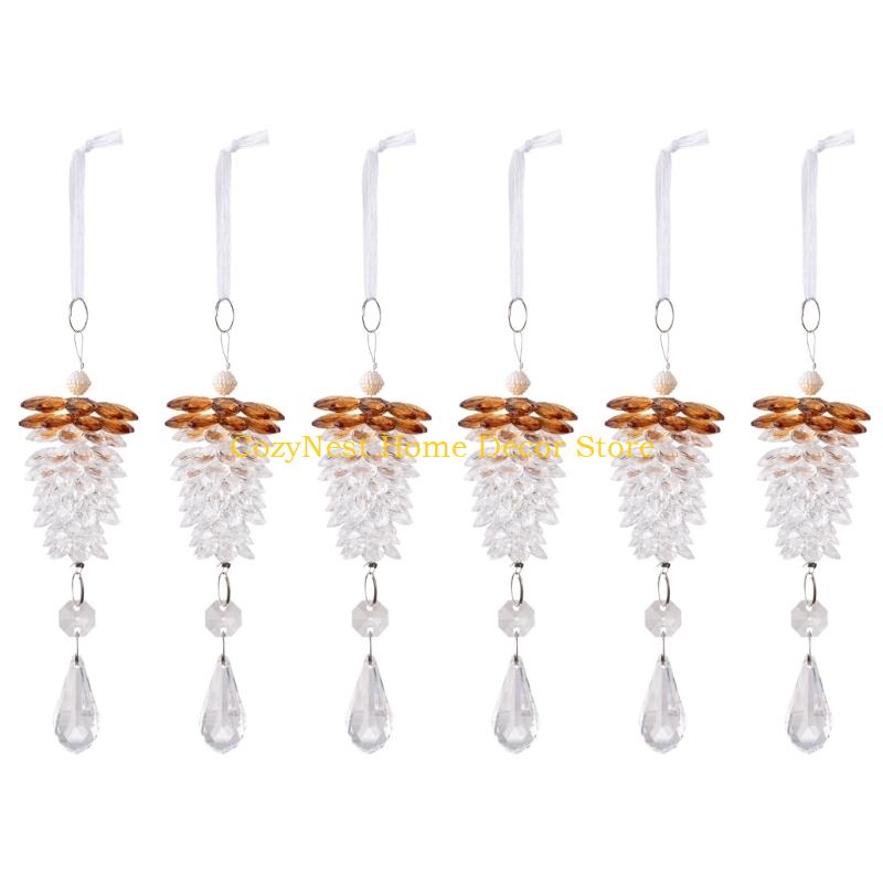 92MF 6 Pcs Simulated Pinecone Pendant Ornament Christmas Decorations Easy To Use For Home Party Garden Decoration