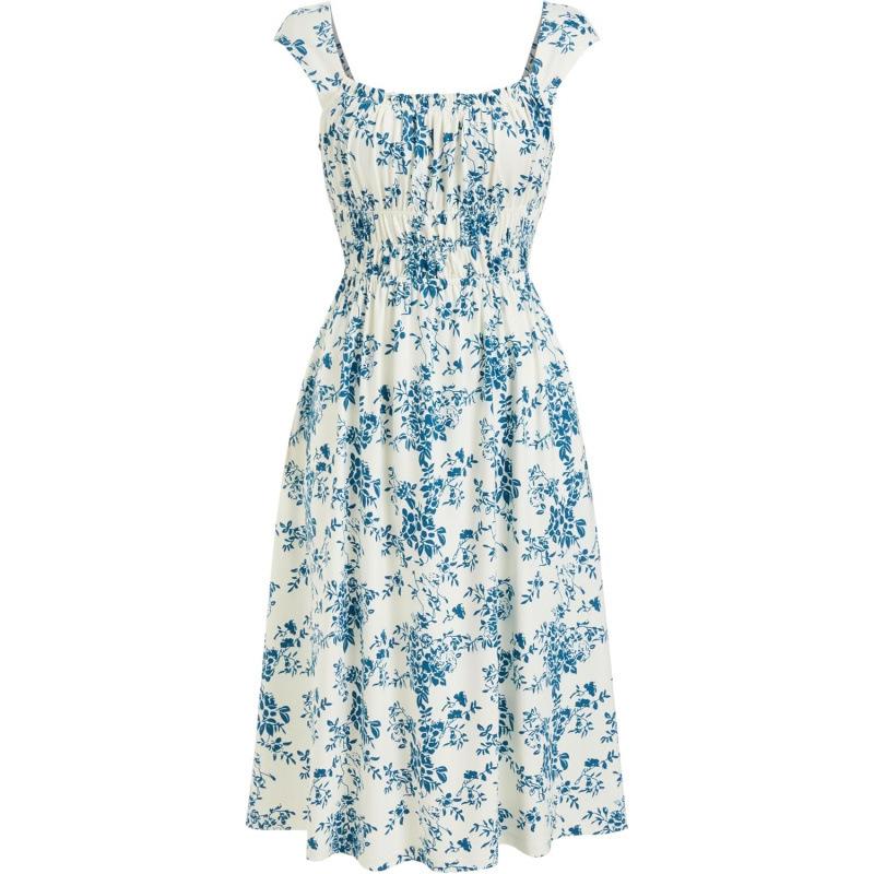 European and American floral dress women s 2026 summer new floral square collar casual elegant skirt S