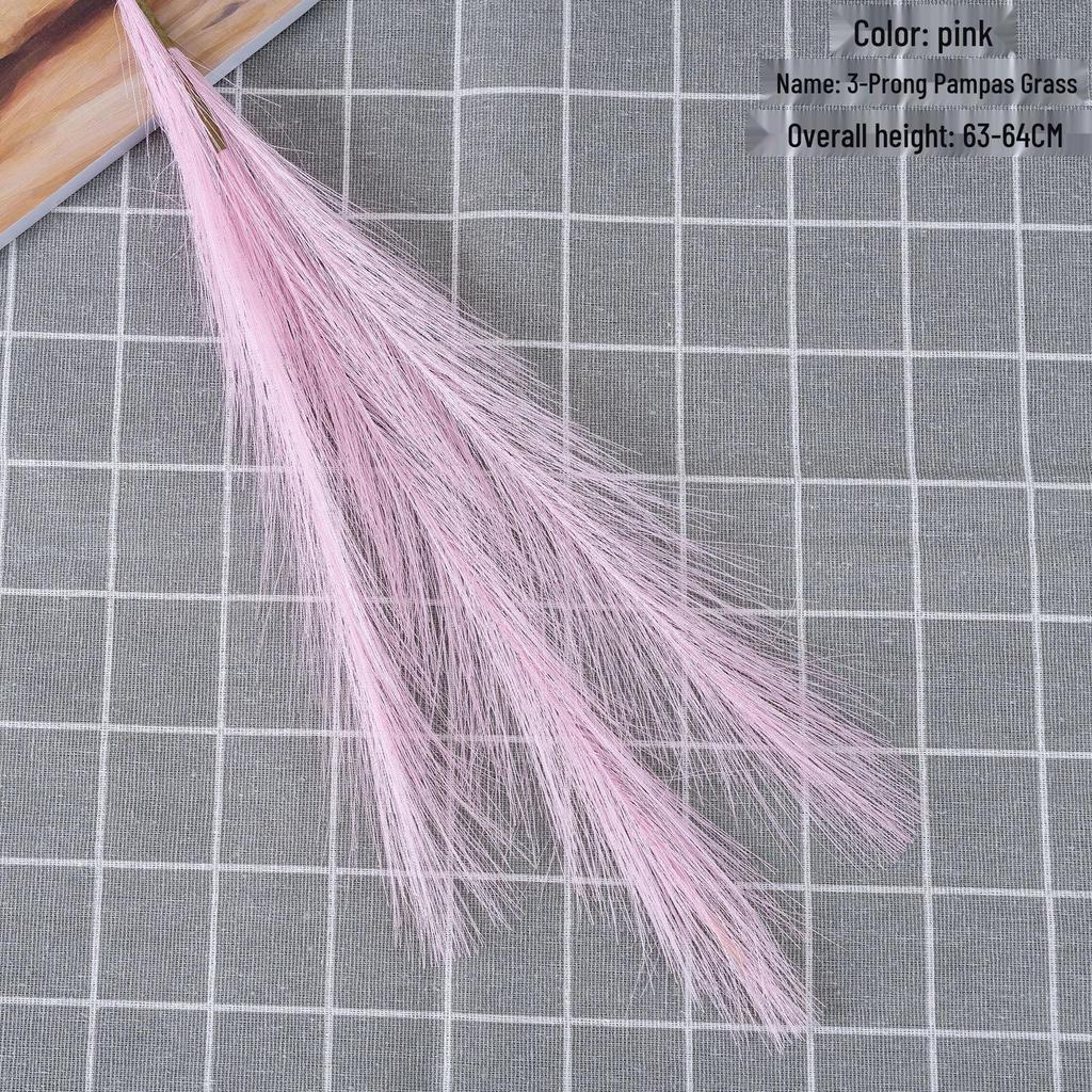 INS Style 3-Prong Pampas Grass and Rose Artificial Bouquet for Home Decor