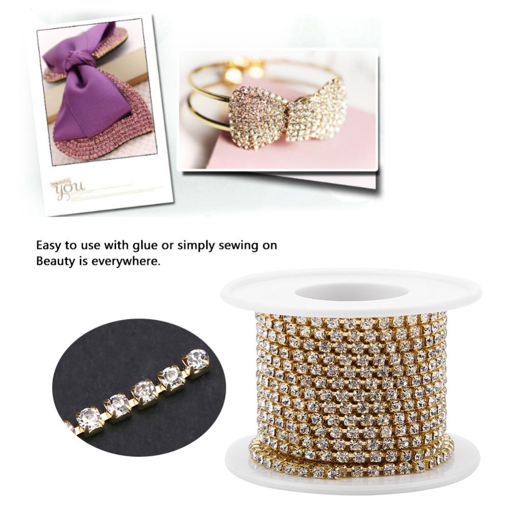 1pcs 10 Yards Rhinestone Chain Roll 3MM Close Cup Chain DIY Crystal Rhinestone Chain Sewing