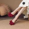 Red French-style high-heeled shoes for women, square-toe, elegant shallow-cut with bow, chunky heel pumps