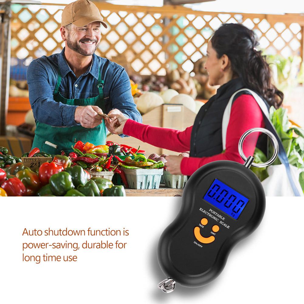 Portable Plastic Electric Digital Hanging Scale with Hook Tool for Fishing Luggage (Black)