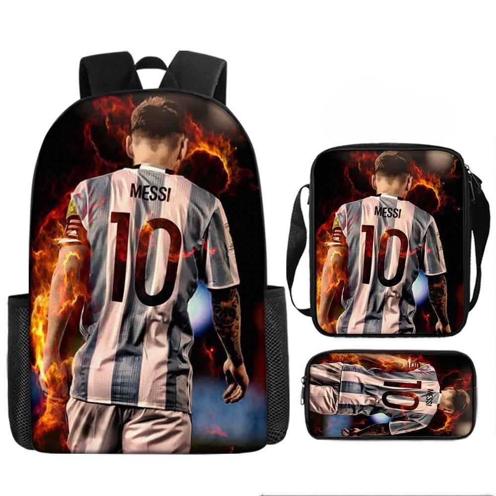 Messi Soccer Kids Backpack Set With Breathable Oxford Fabric For School Children