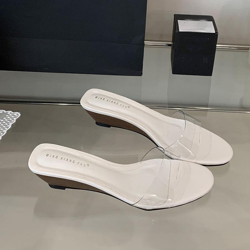 Fashion Fashion Transparent Women Wedges Slippers Female Slides Sandals Shoes Round Toe Footwear Ladies Heeled Slippers Wedges Shoes