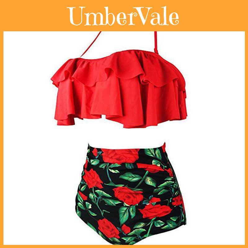 Set Bikini Floreale da Donna a Vita Alta Costumi da Bagno alla Moda Costume da Bagno Imbottito Taglie Forti