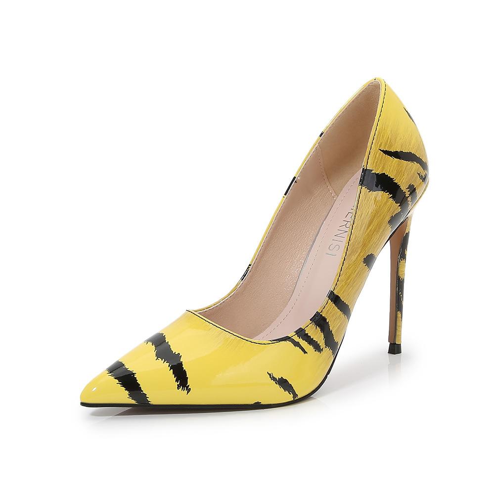 Nightclub High Heels Shoes Women Stiletto Pumps Pointed Toe Printed Patent Leather Shoes Designer Dress Banquet Party Shoes