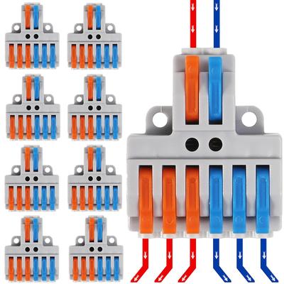10PCS Lever Wire Connectors, 2 In 6 Out Quick Wire Connectors, Electrical Lever Nuts Wire Connectors Push-in Conductor Terminal