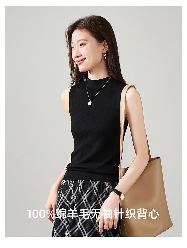 Sheep wool semi high neck knitted vest for women in spring 2026, versatile and slimming sleeveless top