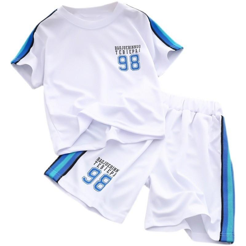 Kids Basketball Uniform Set With Polyester Fabric Short Sleeve Shorts For Summer Play