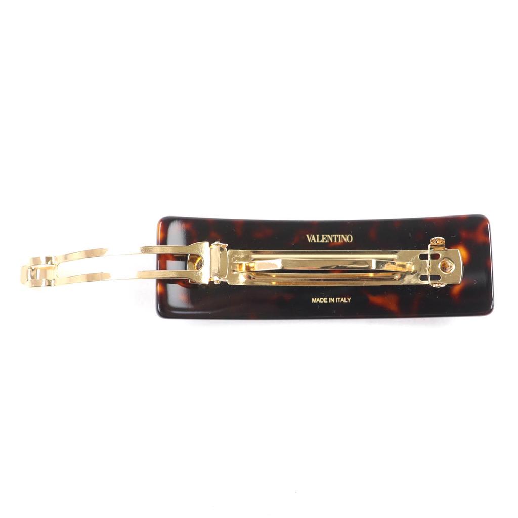 Valentino Garavani Hair V Logo Signature Resin Metal Crystal Hair Clip Resin Used