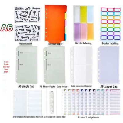 A5A6 Budget Planner with Loose-leaf Inner Pages, Zipper Pouch, Divider, 7-inch 6-hole Refills, and English Labels.