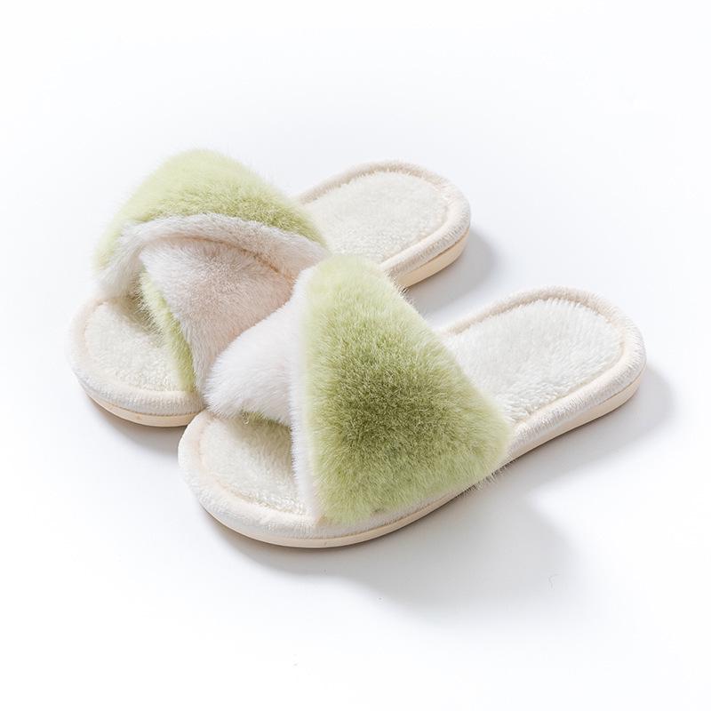 Children's and Women's Winter Fur Cross-Strap Cotton Slippers, Warm, Non-Slip for Home Use