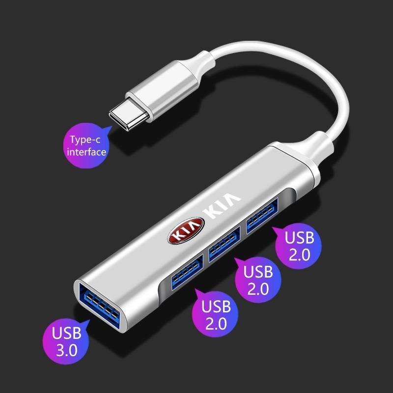 1Pcs Type-C Turn USB Adapter Multi Port Distributor Hub For KIA sportage ceed sorento cerato optima picanto rio soul k3 k5 Car Accessories
