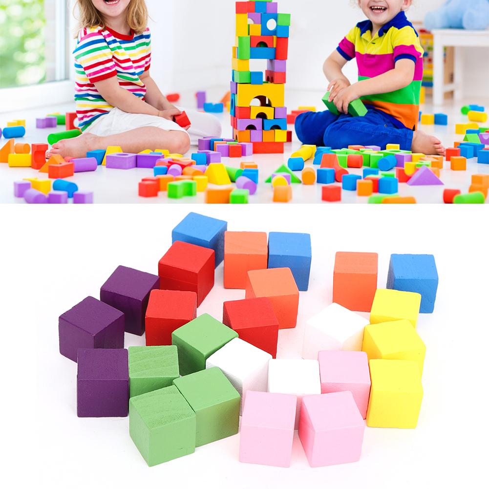 2 Sets Colored Block Set Pine Wood Children Geometry Enlightenment Early Education Toy25Pcs Colored Block 25mm