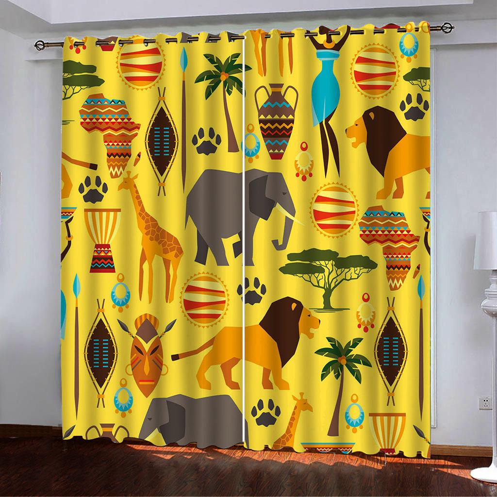 Curtains Polar Bear Elk Penguin Tile Drawing Series 3 Digital Printing High Density Blackout Curtains
