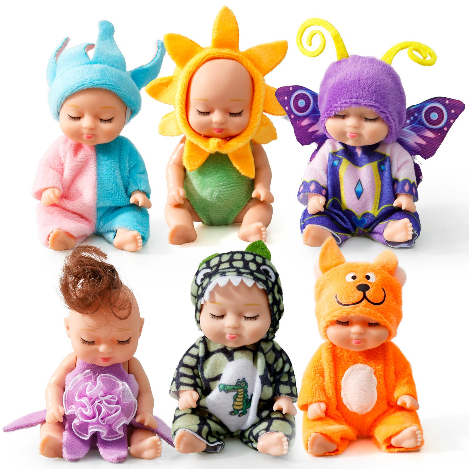 

6Pcs Miniature Dress up Doll Simulation Reborn Princess Dolls Toys 3.54inch Mini Cute Sleeping Baby Series Doll Birthday Gift