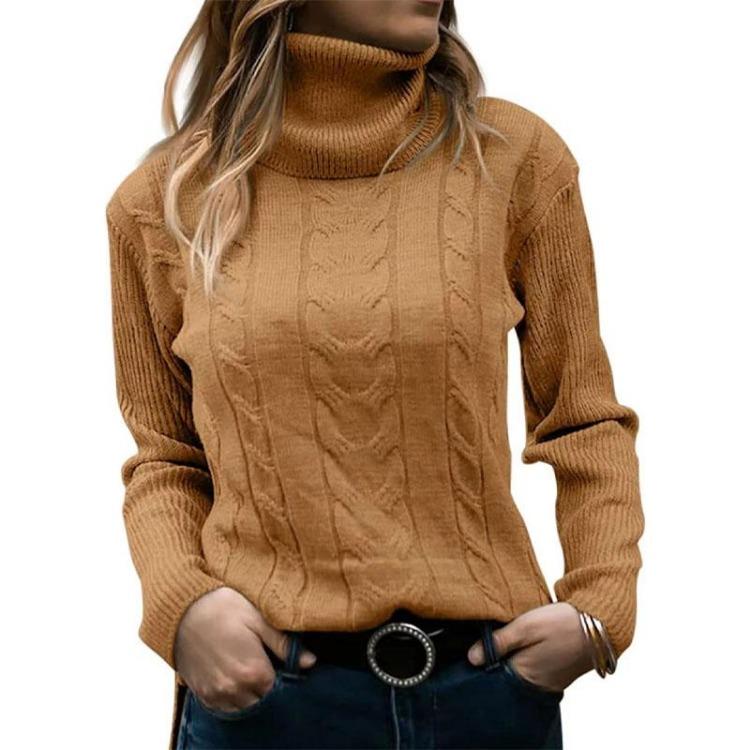 Maglione da Donna a Collo Alto Colore Unico Retro Manica Lunga Autunno Inverno Casual