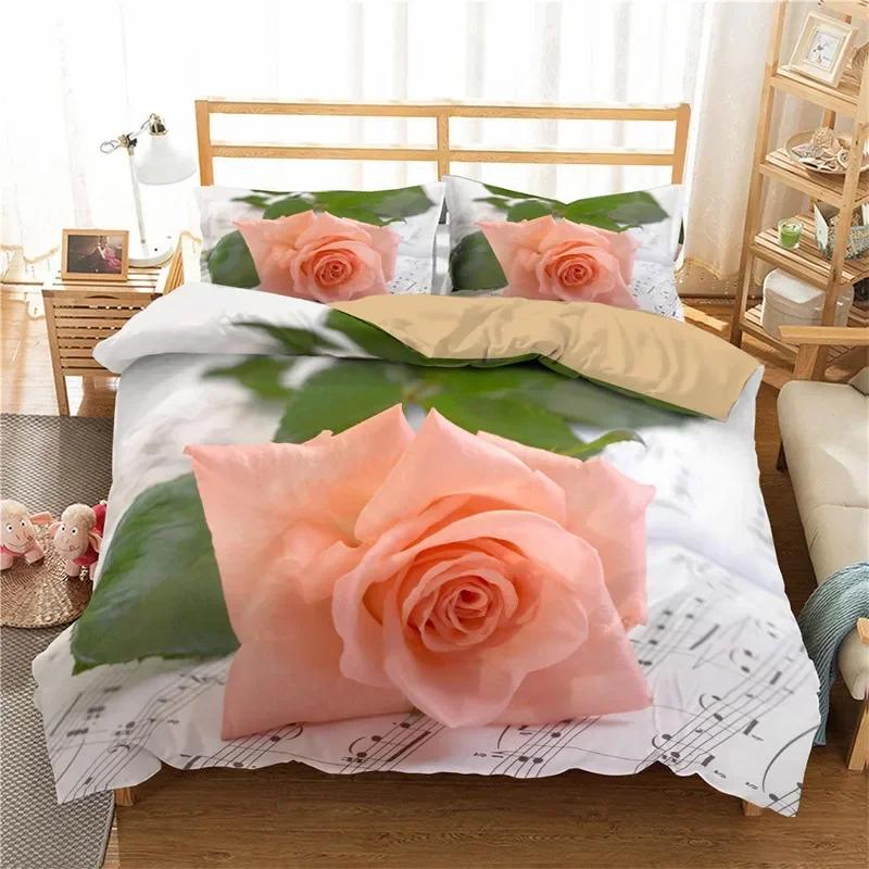 Rose Floral Romantic Theme Blossom Flowers Comfortable Duvet Quilt Cover Pillowcase Bedding Set Bedroom Decoration Home Textile