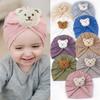 Solid Turban Hat Baby Beanies Caps Headwrap with Cute Bear Charm for 0-2 Years Baby Girls Infants Toddlers Pullover Hat