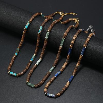 Vintage Bohemian Summer Jewelry Ethnic Style Jewelry Brown Coconut Shell Wood Beads Natural Stone Necklace Men's Jewelry ARI