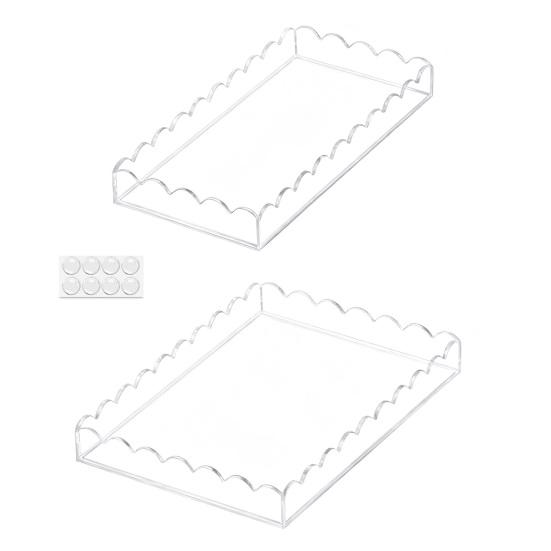 1/2Pcs Acrylic Bathroom Vanity Tray Multi-purpose Soap Dispenser Perfume Holder Storage Tray Living Room Counter Rectangle Decorative Scalloped Tray