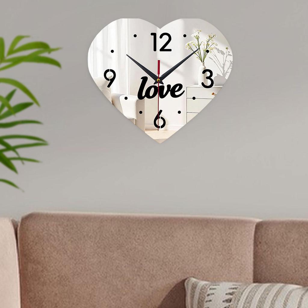 Silent Heart Wall Clock Acrylic Modern Decorative Timepiece for Home Bedroom Wedding Valentine Gift