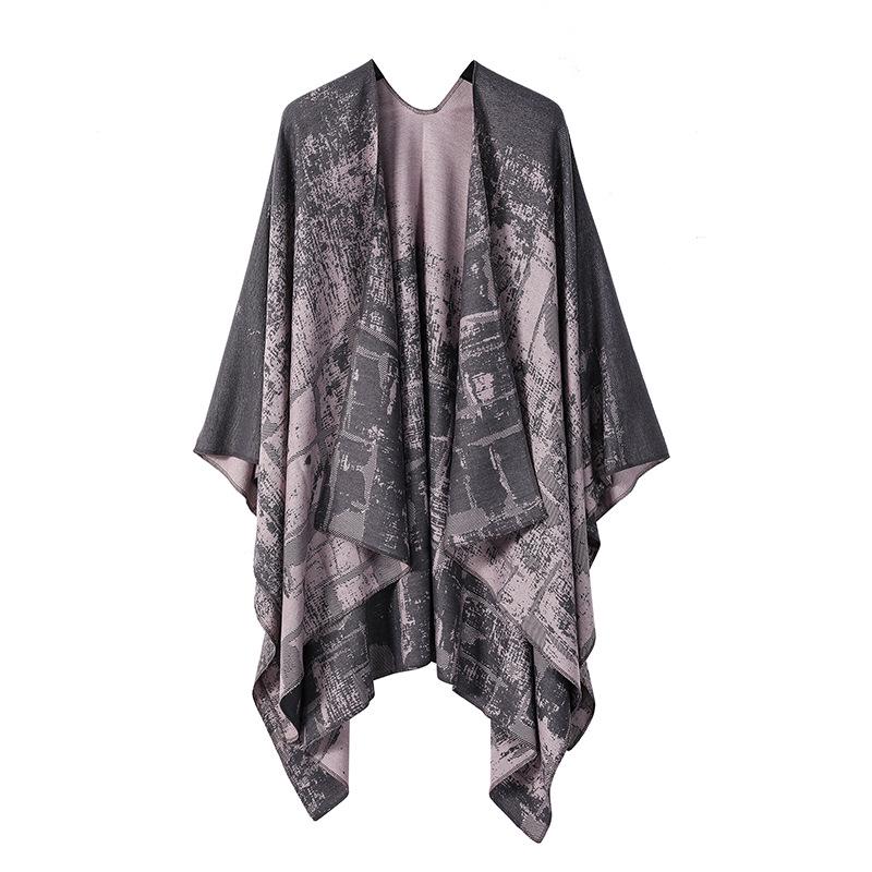 Women's European & American Double-Sided Solid Color Cape Shawl with Striped Edge
