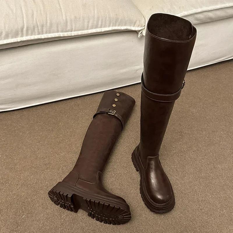 Women's High Over The Knee Boots Trendy Retro Fashion Winter Walking Snowmobile Boots Outdoor 2025 Botas De Invierno Para Mujer