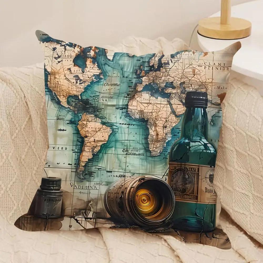 The Retro Age Of Navigation Cushion Cover Silky Short Plush Invisible Zipper Dustproof Sofa Pillow Case For Home Decor