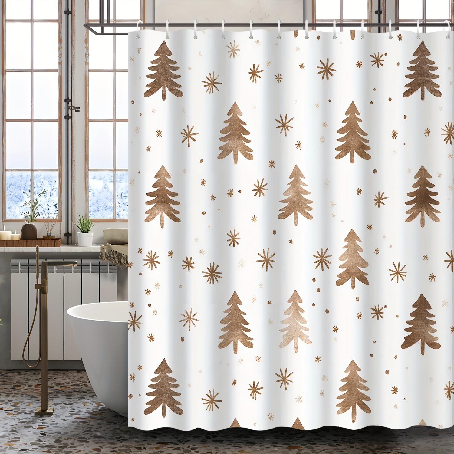 

1pc Christmas tree and golden snowflake shower curtain, polyester fabric, machine washable, suitable for bathroom decoration 90X180cm