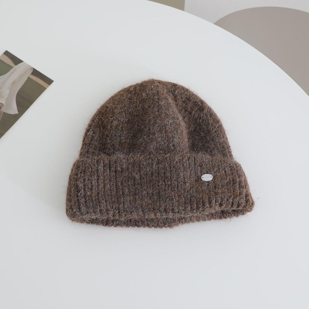 Labeled Knitted Hat for Women in Autumn and Winter New Warm and Thickened Cold Hat That Looks Smaller