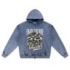 DTG print Knitted Denim Zip-Up Hoodie streetwear Motorcycle Brother Print Zipper Hoodies  