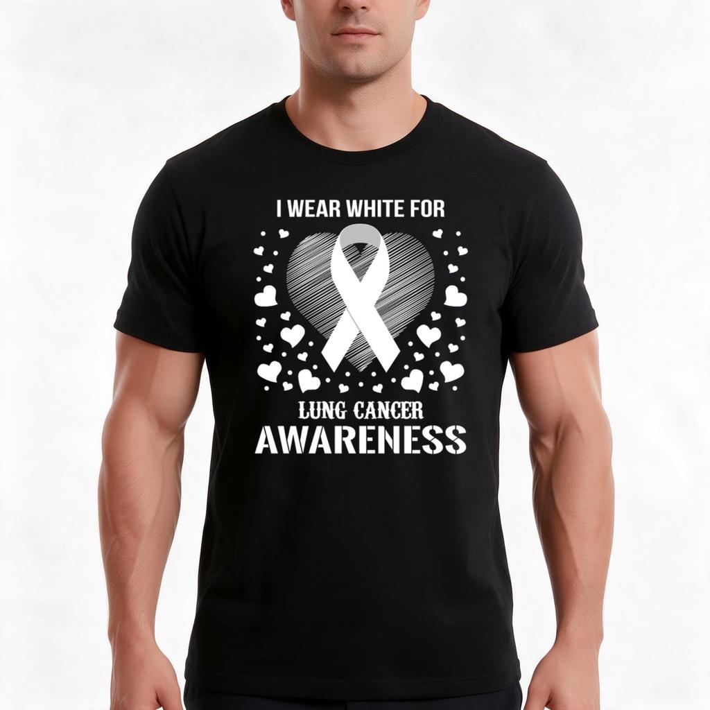 I Wear White For Lung Cancer Awareness TShirt Summer Casual Cotton Tee Oversized Streetwear Tops Vintage Graphic Print