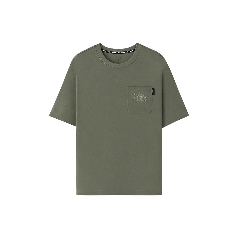 Skechers Sports Alliance Series Simple Comfortable Loose Fashion Casual Short Sleeve Breathable T-Shirt Men tops Rock-Grass-Color L225M132-01DR