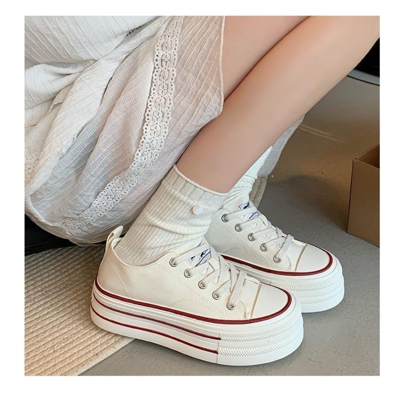Platform canvas shoes women's spring new versatile casual sports board shoes small height increase white shoes