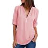 Women's V-neck Zipper Plus Size Long-Sleeved Retractable Sleeves Loose Chiffon Shirt Top M-5XL
