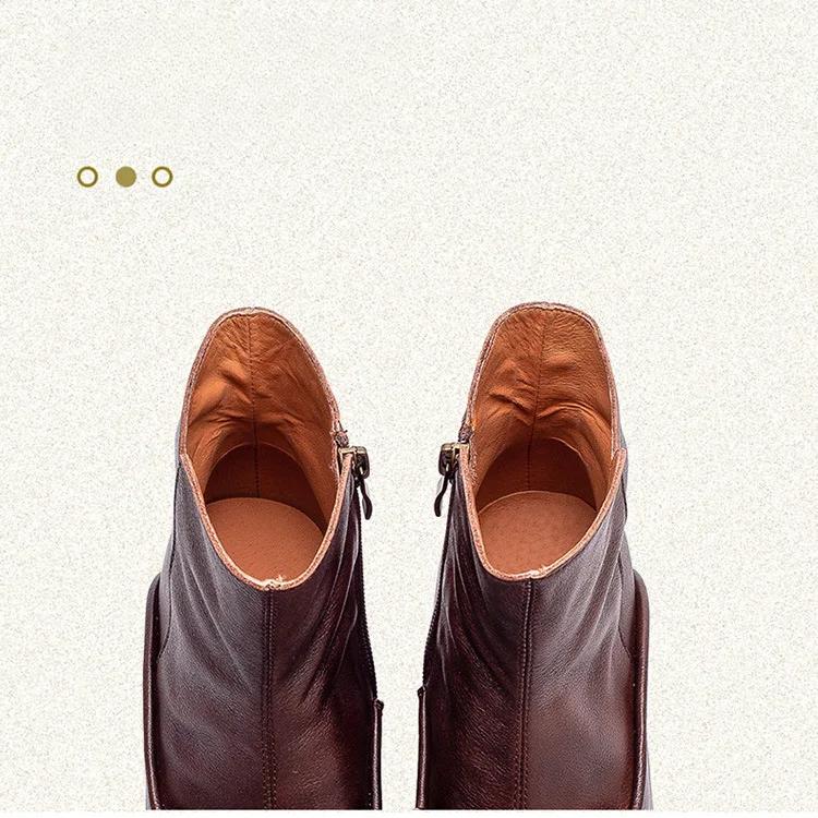 Johnature Genuine Leather Pointed Toe Ankle Boots Fashionable Versatile Mid Heeled Women's Shoes