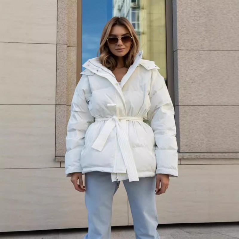 Womens Hooded Cotton Jacket Warm Thick Zip-up Puffer Coat Casual Winter Outwear