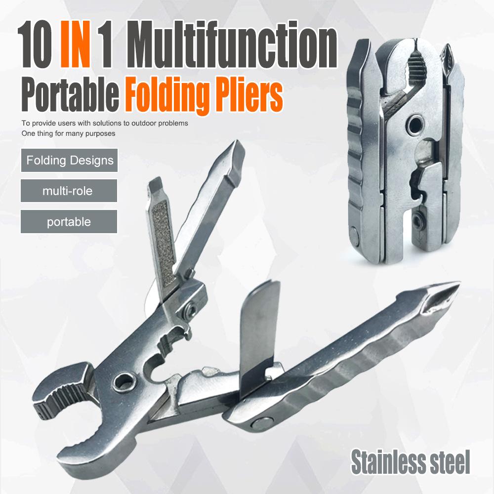 10-in-1 Multifunction Pliers Portable Stainless Steel Tools Folding Pliers Keychain Screwdriver 10-in-1 multifunctional pliers