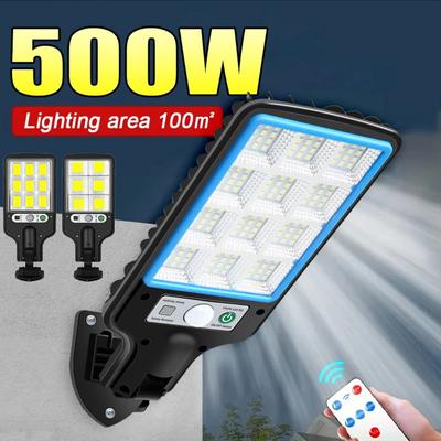 Lampes solaires haute puissance à 3 détecteurs de mouvement, applique murale solaire COB avec télécommande, lampadaire d'extérieur étanche