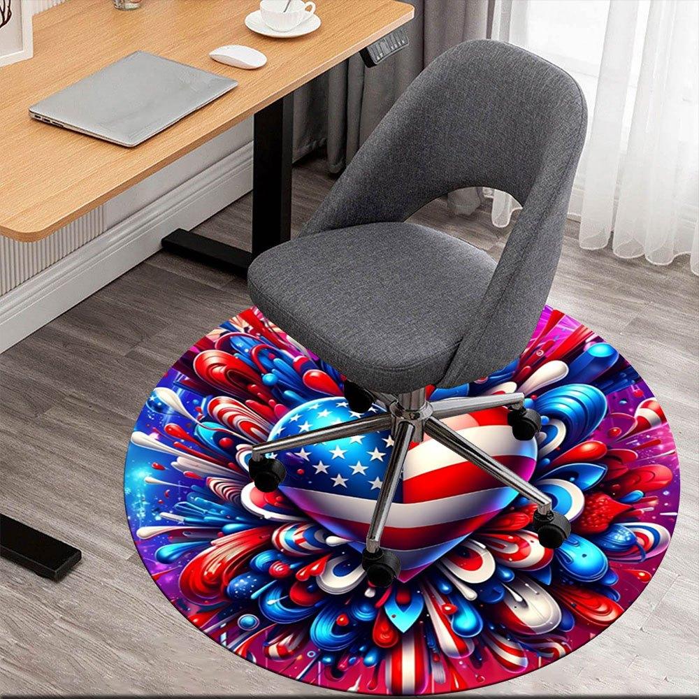 

American Flag Heart Art Print - Patriotic DecorRound Non-Slip chair mat chair carpet for office Rugs for Office Decor Gift For Valentine s Day Mother 80cm by 80cm